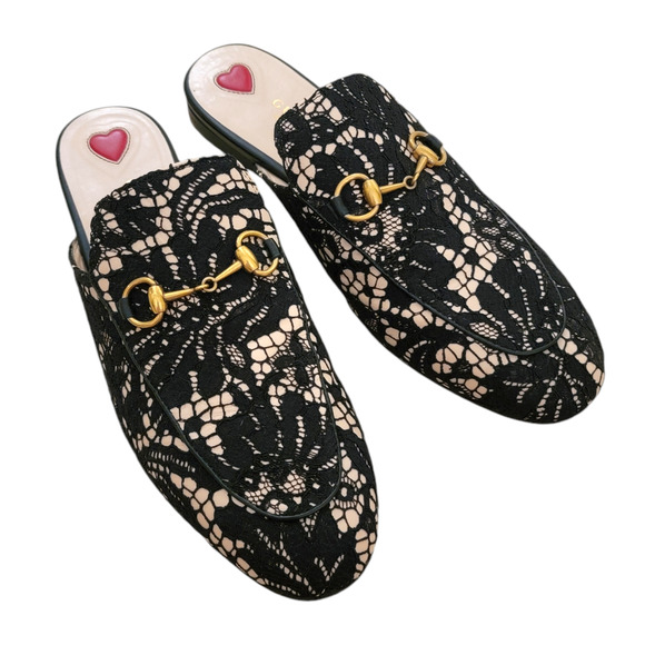 Gucci Horsebit Princetown Black Lace Loafers Slides Flats Mules 8.5 38.5 475094 - Picture 5 of 15